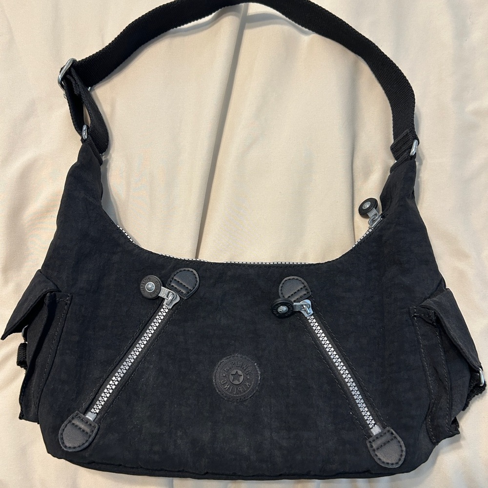 Kipling Black Shoulder Bag with Zipper Accents